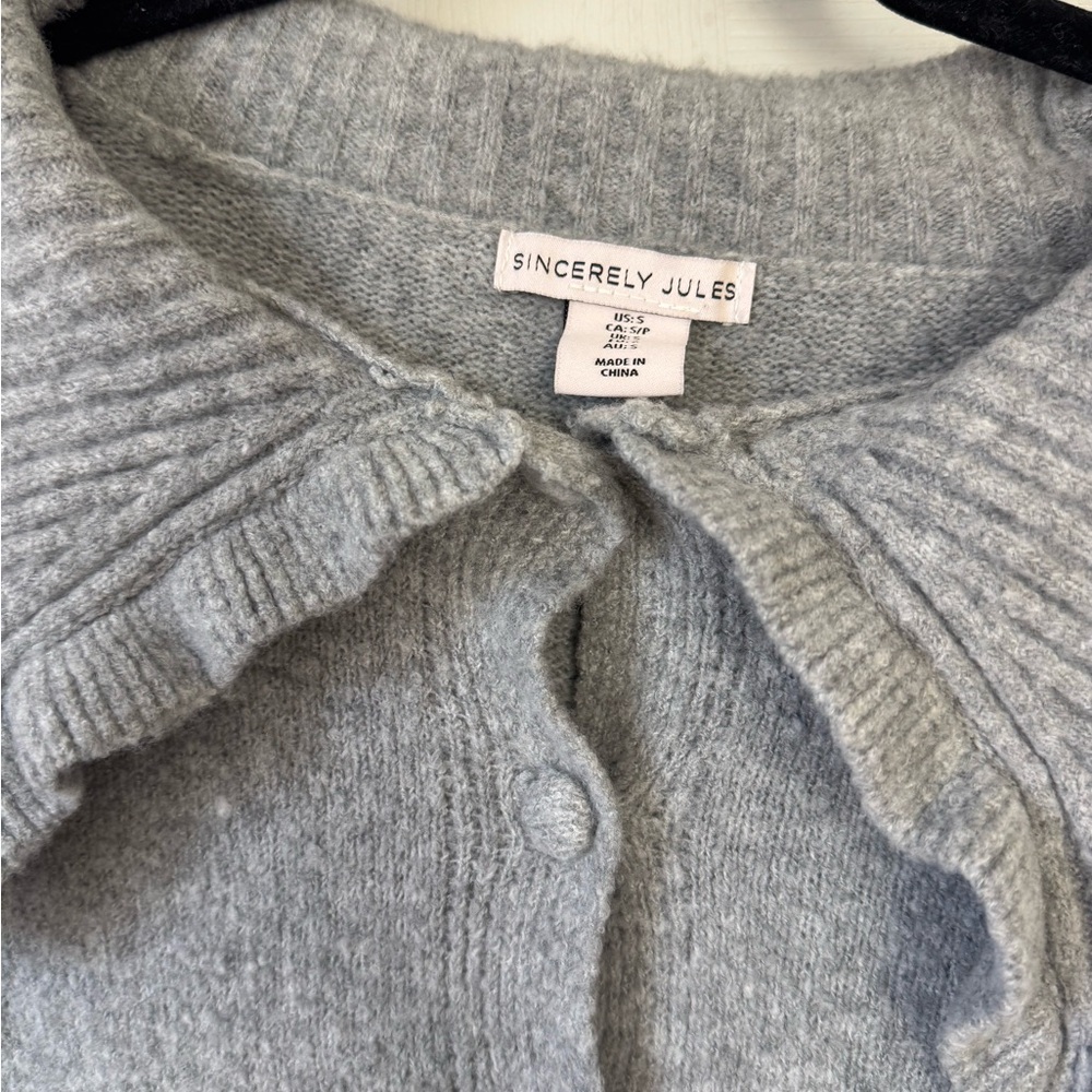 Sincerely Jules Gray Ruffled Collar Cardigan - Picture 3 of 3